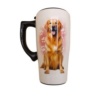 Spoontiques Golden Retriever Ceramic Travel Mug 18 Oz With Lid And Handle NIB